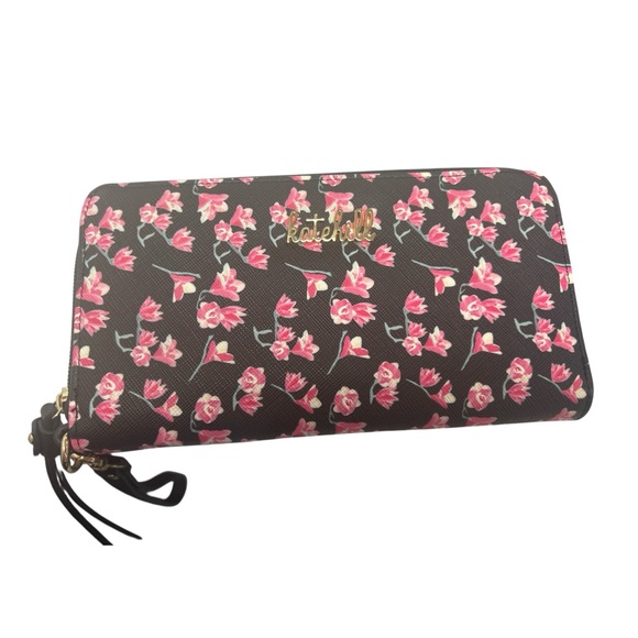 kate spade Handbags - Kate Hill Black and Pink Floral Wristlet Wallet